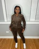 Velour Tracksuit Two Piece Soft Velvet Hooded Outfits YD-8760