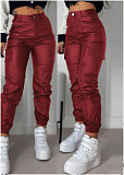 Women Zipper Pleated Pocket PU Leather Tight Pencil Pants RS-1364