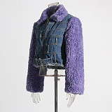 Fashion Women Denim Quilted Woolly Design Sense Short Warm Coat RS-203748