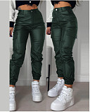 Women Zipper Pleated Pocket PU Leather Tight Pencil Pants RS-1364