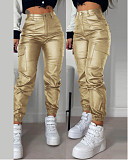 Women Zipper Pleated Pocket PU Leather Tight Pencil Pants RS-1364