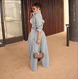 Women's Casual Loose Zipper Pockets Denim Suit YUN-51015