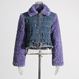 Fashion Women Denim Quilted Woolly Design Sense Short Warm Coat RS-203748