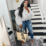 Mesh Tulle Blouse Puffy Layered Short Tops MUE-7502