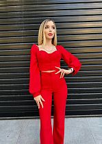 Lantern Sleeve Wide Leg Pants Suit for Women RS-423