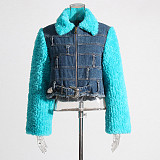 Fashion Women Denim Quilted Woolly Design Sense Short Warm Coat RS-203748