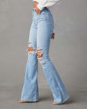 Women High-waisted Ripped Jeans Bell Bottoms Pants RS-2051