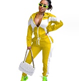 Contrast Color Patchwork Jacket Sporty Pants 2 Piece Set YD-8669