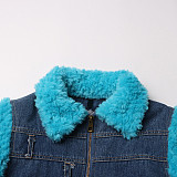 Fashion Women Denim Quilted Woolly Design Sense Short Warm Coat RS-203748