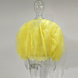 Mesh Tulle Blouse Puffy Layered Short Tops MUE-7502