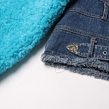 Fashion Women Denim Quilted Woolly Design Sense Short Warm Coat RS-203748