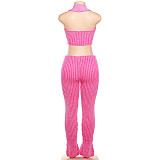 Sleeveless Halter Backless Crop Tanks Top High Waist Flare Suits SXE-W23S36685