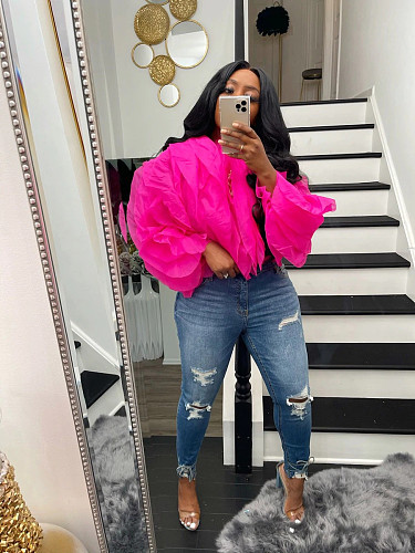 Mesh Tulle Blouse Puffy Layered Short Tops MUE-7502