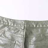 Fashion Woman High Waist Multi-pocket PU Leather Overall Straight-leg Pants RS-786651