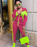 Contrast Color Patchwork Jacket Sporty Pants 2 Piece Set YD-8669