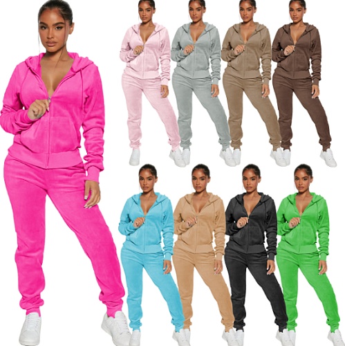 Velour Tracksuit Two Piece Soft Velvet Hooded Outfits YD-8760