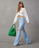 Women High-waisted Ripped Jeans Bell Bottoms Pants RS-2051