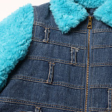 Fashion Women Denim Quilted Woolly Design Sense Short Warm Coat RS-203748