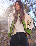 Trendy Women Contrast Color Long Sleeves Buttons Cotton Coat HY056