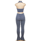 Sleeveless Halter Backless Crop Tanks Top High Waist Flare Suits SXE-W23S36685