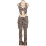 Sleeveless Halter Backless Crop Tanks Top High Waist Flare Suits SXE-W23S36685