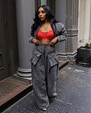 Women's Casual Loose Zipper Pockets Denim Suit YUN-51015