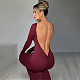 Sexy Backless Solid Color Long Sleeves Folds Slim Long Dress BLG-D3A14621A