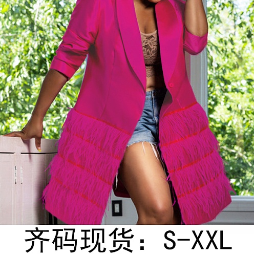 Rose Red Ostrich Feather Women's Long Windbreaker GT-9145