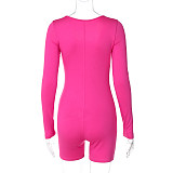 Women Round Collar Solid Color Slim-fit Sports Long Sleeve Romper BLG-P3613199A