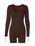 Women Round Collar Solid Color Slim-fit Sports Long Sleeve Romper BLG-P3613199A