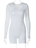 Women Round Collar Solid Color Slim-fit Sports Long Sleeve Romper BLG-P3613199A