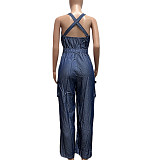 2023 Wide-Leg Denim Cargo Jumpsuit GT-9143