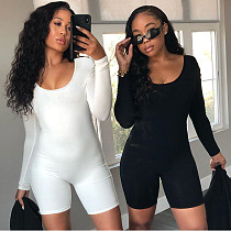 Women Round Collar Solid Color Slim-fit Sports Long Sleeve Romper BLG-P3613199A