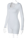 Women Round Collar Solid Color Slim-fit Sports Long Sleeve Romper BLG-P3613199A