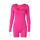 Women Round Collar Solid Color Slim-fit Sports Long Sleeve Romper BLG-P3613199A