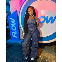 2023 Wide-Leg Denim Cargo Jumpsuit GT-9143