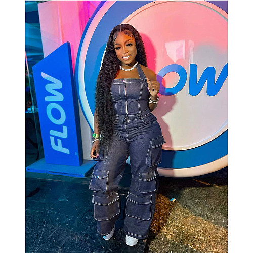 2023 Wide-Leg Denim Cargo Jumpsuit GT-9143
