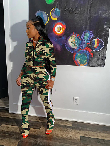 Camouflage Sports Women's Jogging Winter Two-Piece Set YUM-90123