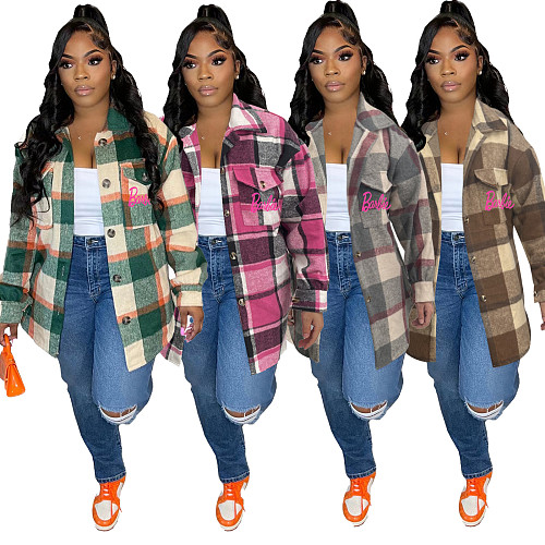 Autumn Winter Trendy Burst Loose Plaid Shirt Women Coat YIM-331