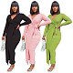 Solid Lace Up V Neck Ankle Length Maxi Dresses YUM-90110