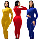 Velvet Long Sleeve Turtleneck Bodycon Jumpsuit YD-8679