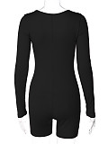Women Round Collar Solid Color Slim-fit Sports Long Sleeve Romper BLG-P3613199A