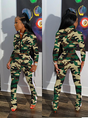 Camouflage Sports Women's Jogging Winter Two-Piece Set YUM-90123