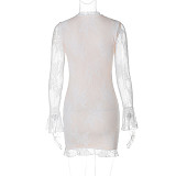 Sexy Hollow Out Lace Patchwork Long-sleeved Mini Dress BLG-D3B14825K