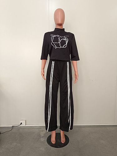 Leisure Top Wide Leg Split Pants Casual Set OD-8639
