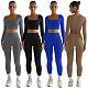 Women Square Collar Long Sleeves Crop Top With Slim Pants Suits HXZY-0363