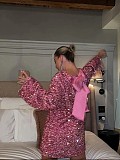 Pink Long Sleeved Loose Sexy Sequins Dress CYU-9637