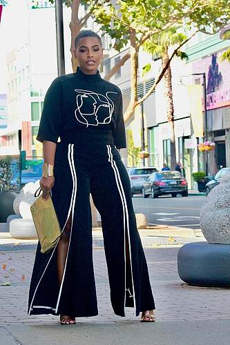 Leisure Top Wide Leg Split Pants Casual Set OD-8639