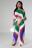 Color Montage Cropped Elastic Blouse Hem Wide Leg Pants Suits CYU-9639