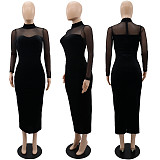 Long Sleeved Mesh Patchwork Slim Fitting Women's Dress YLA-10039